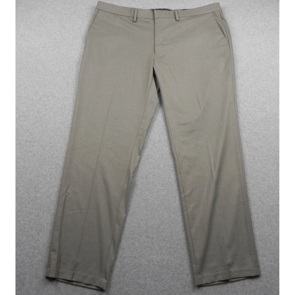JM Haggar Premium Dress Pant Mens 42x32 Tan Khaki Straight Flat Front Trousers